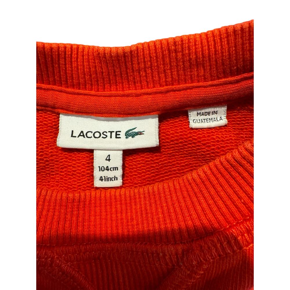 Lacoste Kids Red Orange Crocodile Logo Sweatshirt Size 4 - Picture 3 of 6